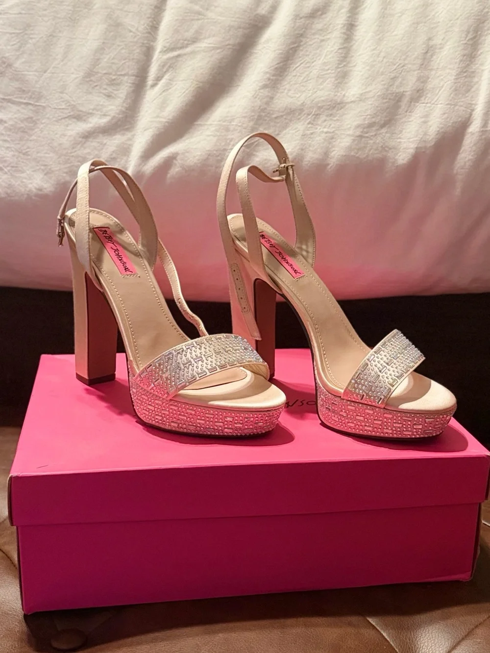 Betsey Johnson Allie Champagne Crystal-Embellished Platform